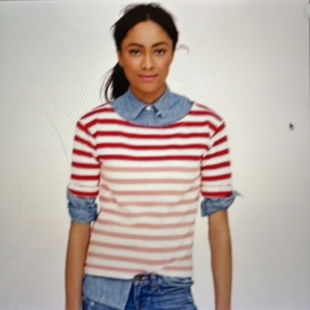 J CREW #01223 Lightweight Terry Tee Stripe Boat-size M Great Condition!